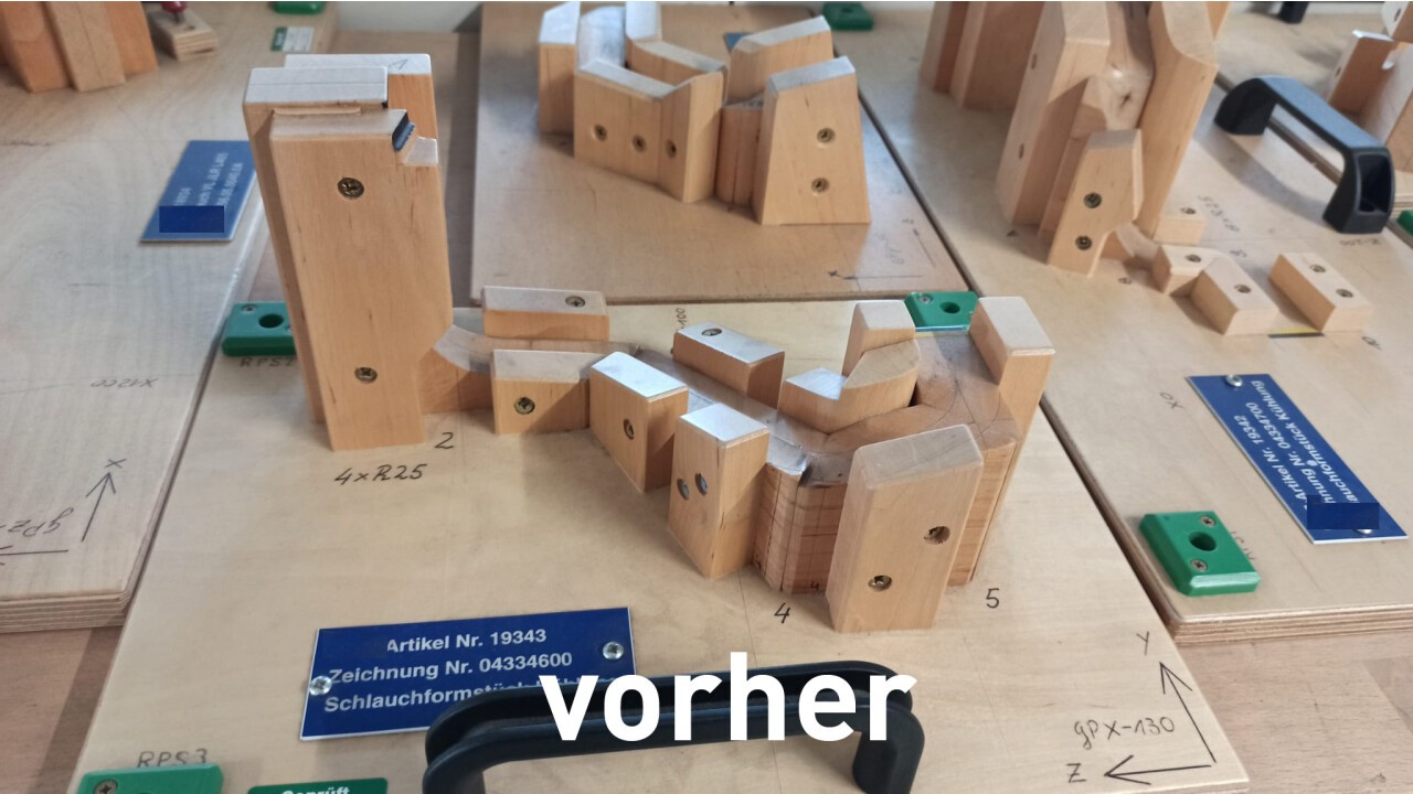 Konstruktionslehre vorher - hohe Herstellungskosten und Lieferzeit, viele Bauteile, hohes Gewicht, keine Montagehilfe