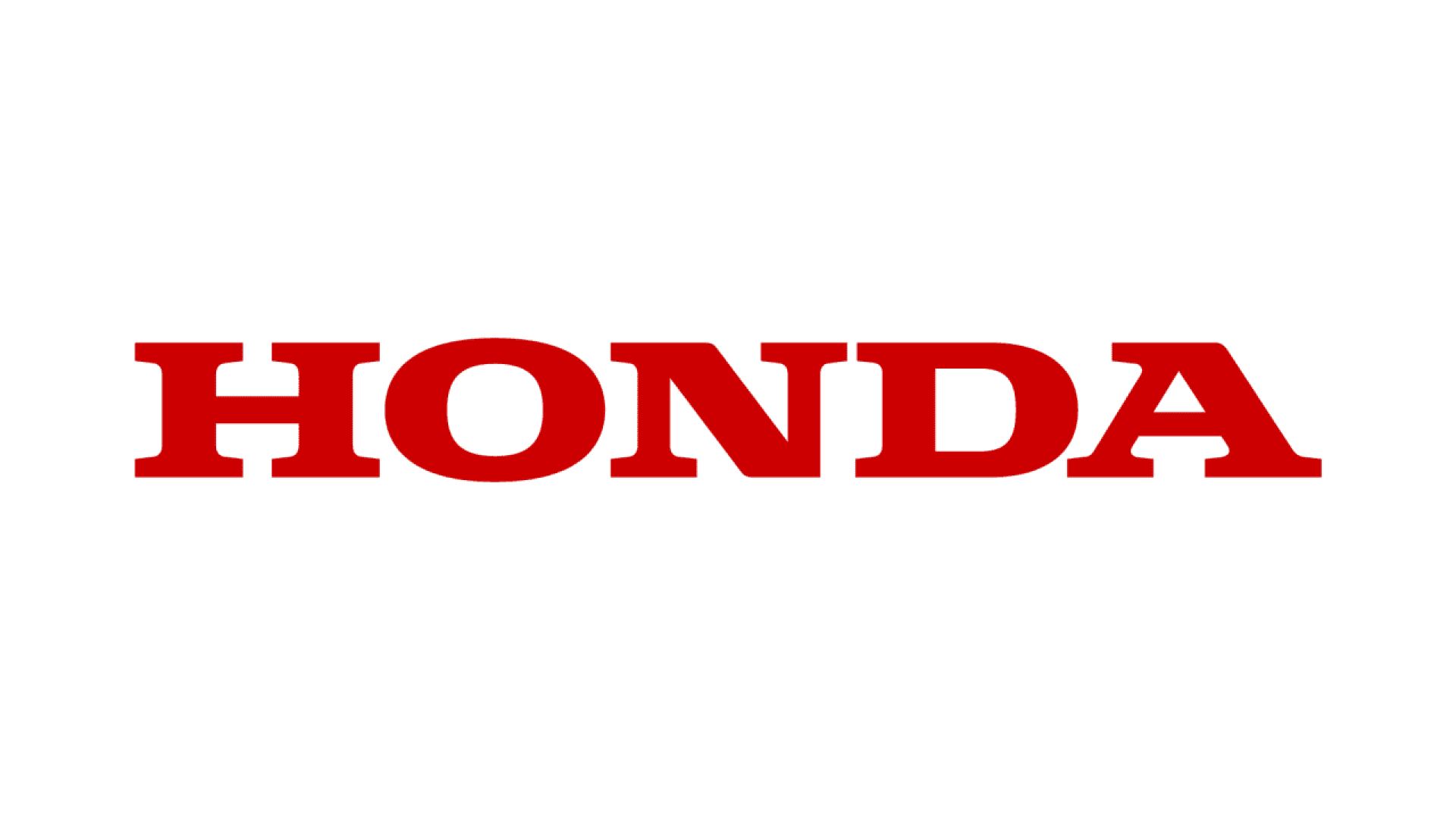 The image shows the word HONDA in bold, red, uppercase letters on a white background, representing the logo of the Honda automobile and motorcycle company.