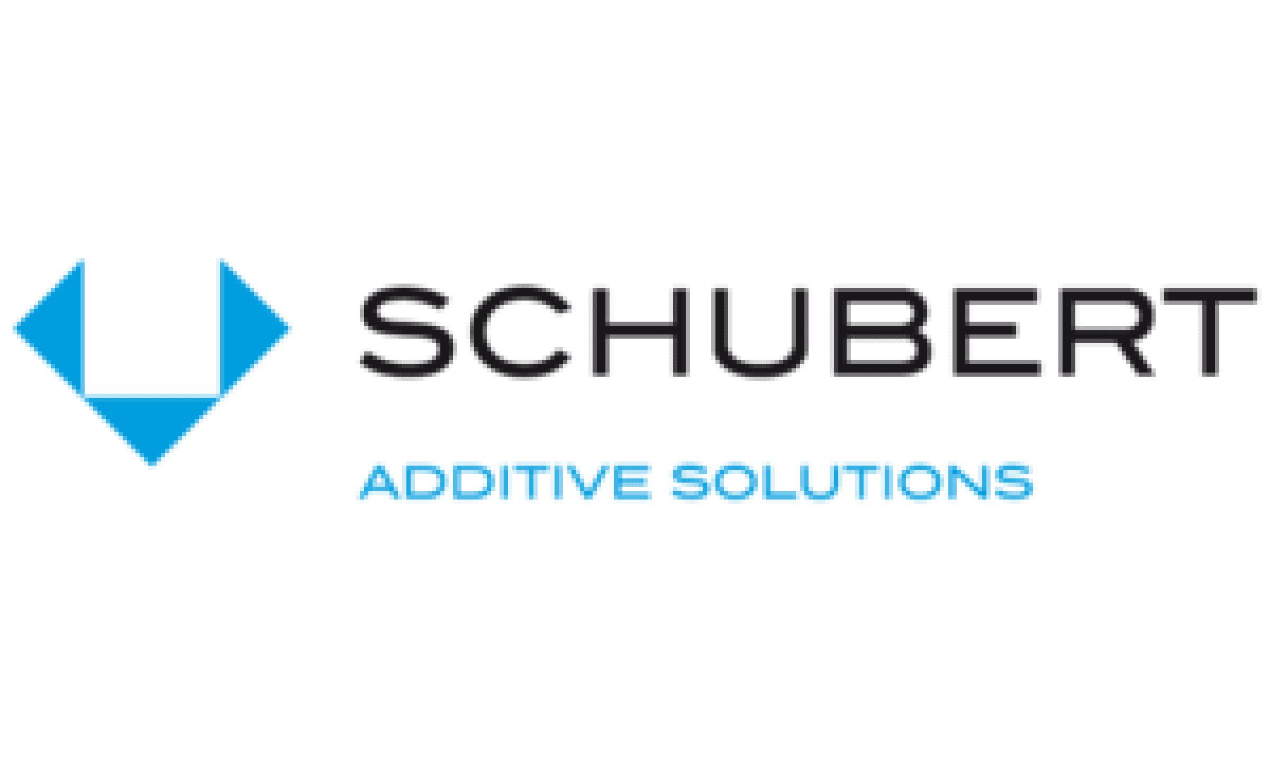 Logo mit einer blauen geometrischen Form auf der linken Seite, gefolgt vom schwarzen Text SCHUBERT und darunter blauem Text mit der Aufschrift ADDITIVE SOLUTIONS auf weißem Hintergrund.