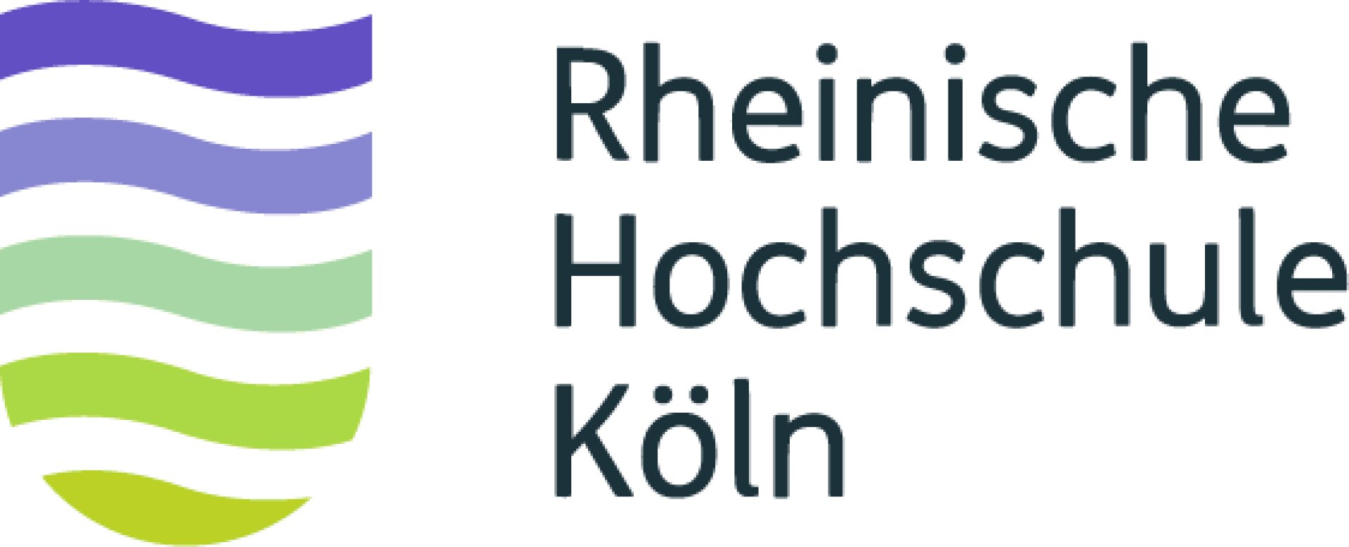 Logo der Rheinischen Hochschule Köln. Links fünf Wellenlinien in Blau- und Grüntönen. Rechts der Name Rheinische Hochschule Köln in dunkler Schrift auf weißem Hintergrund.