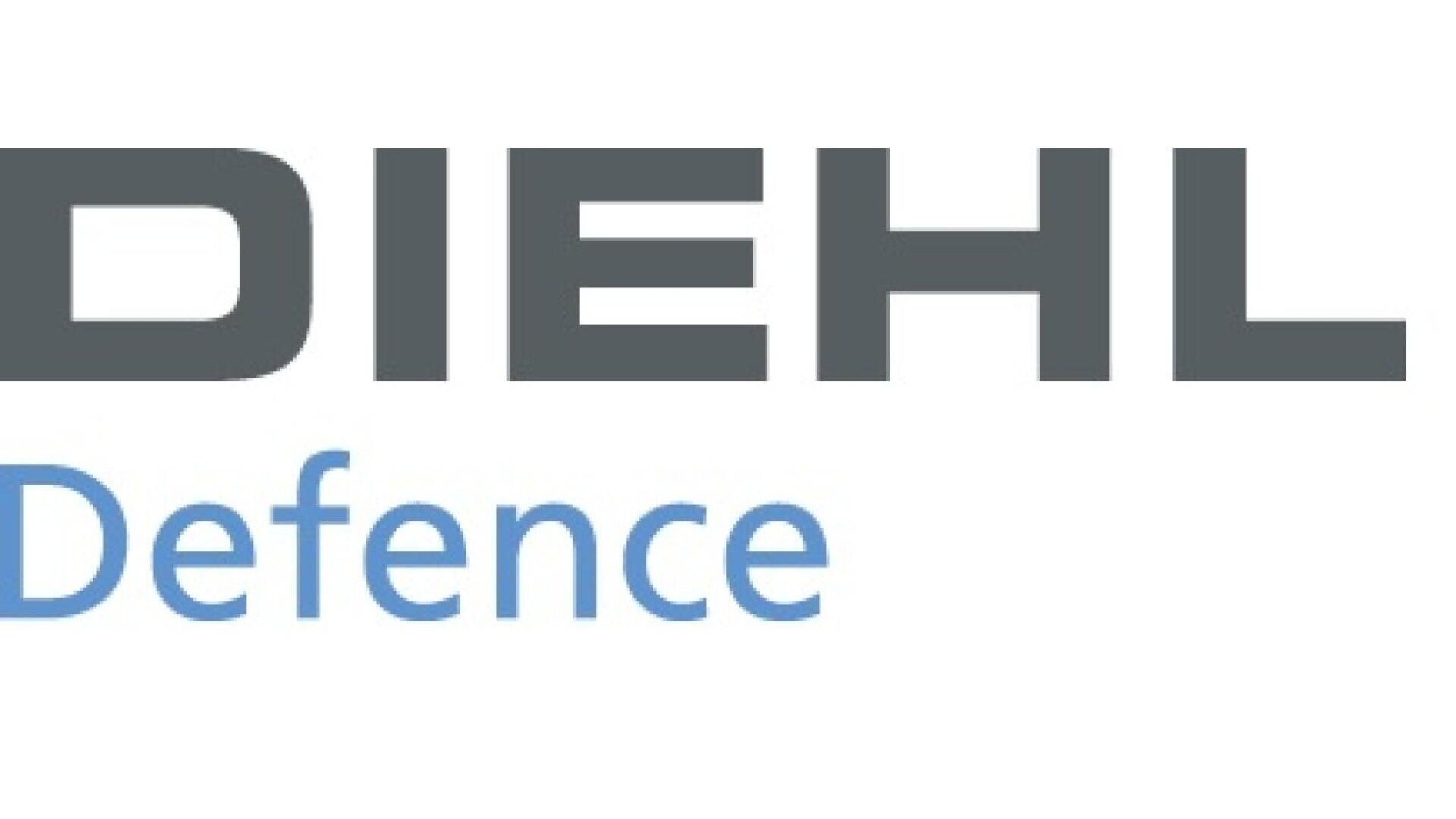 The image shows the Diehl Defence logo, with DIEHL in bold dark gray uppercase letters above the word Defence in light blue lowercase letters. The background is white.