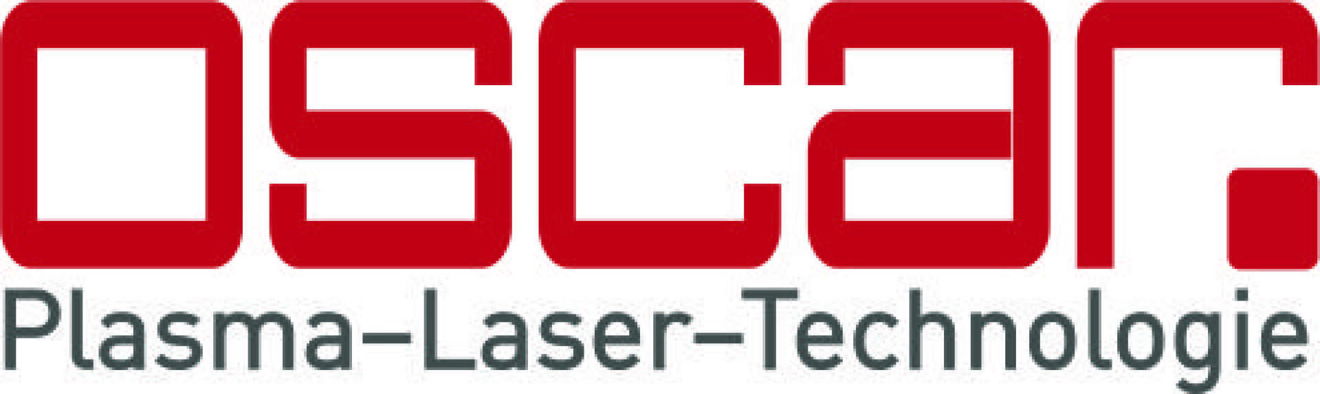 Logo mit dem Wort OSCAR in fetten roten Großbuchstaben über dem Text Plasma-Laser-Technologie in Grau.