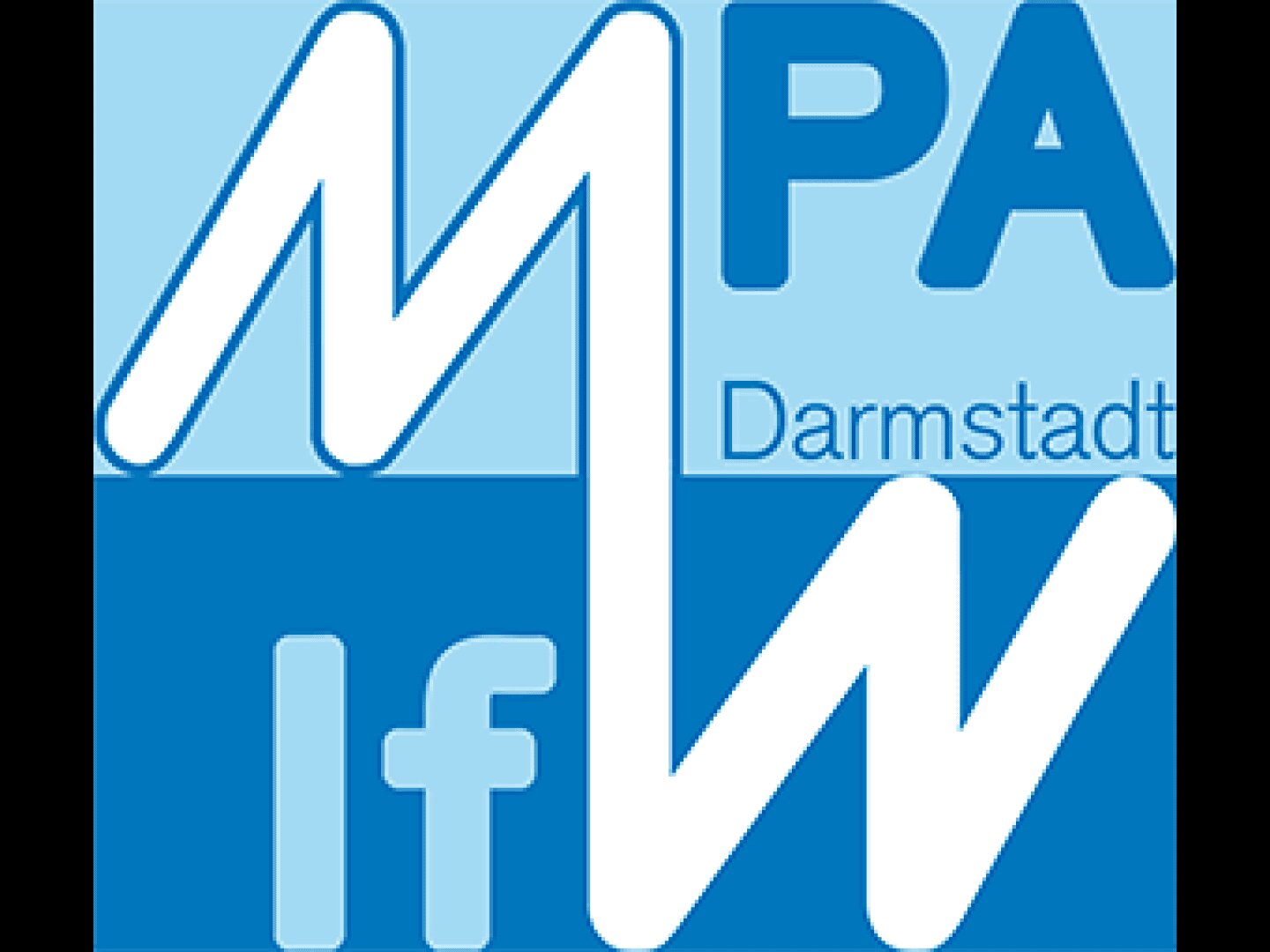 Logo mit großen stilisierten Buchstaben MPA IfW in Weiß und Blau auf blauem Hintergrund, mit Darmstadt in kleinerer blauer Schrift rechts neben IfW.