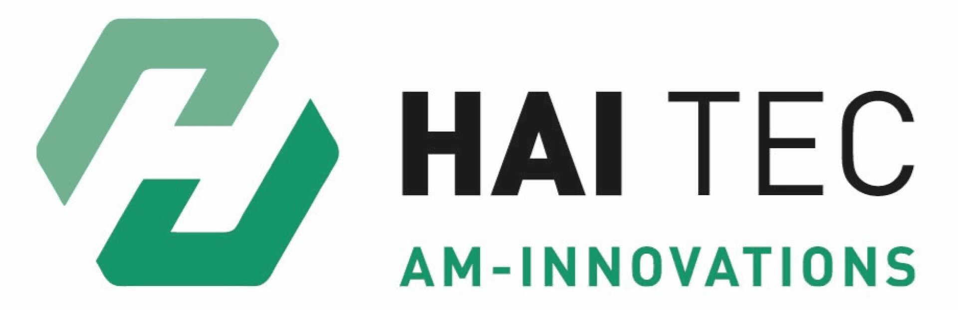 Logo mit einem stilisierten grün-weißen Sechseck neben dem Text HAI TEC in Schwarz und AM-INNOVATIONS in Grün.