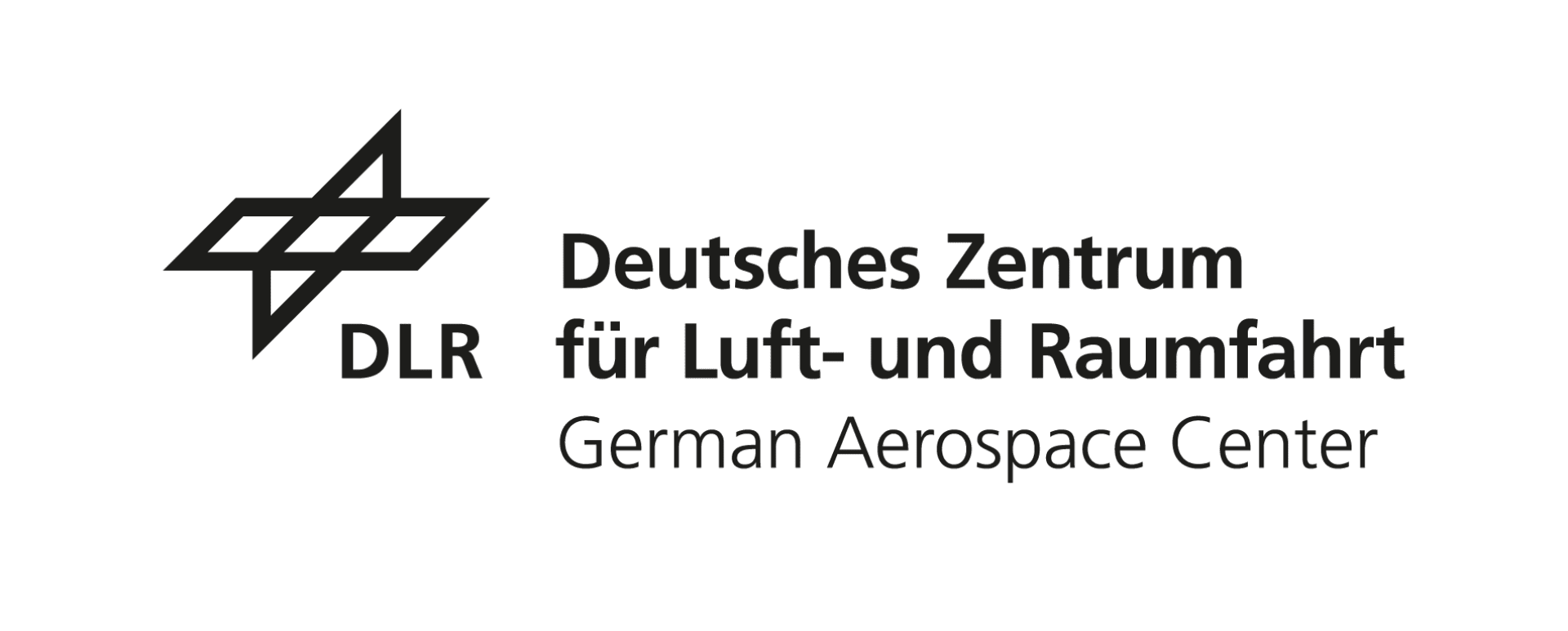 Logo des Deutschen Zentrums für Luft- und Raumfahrt (DLR) mit einem schwarzen geometrischen Stern und dem Text: Deutsches Zentrum für Luft- und Raumfahrt, Deutsches Zentrum für Luft- und Raumfahrt.