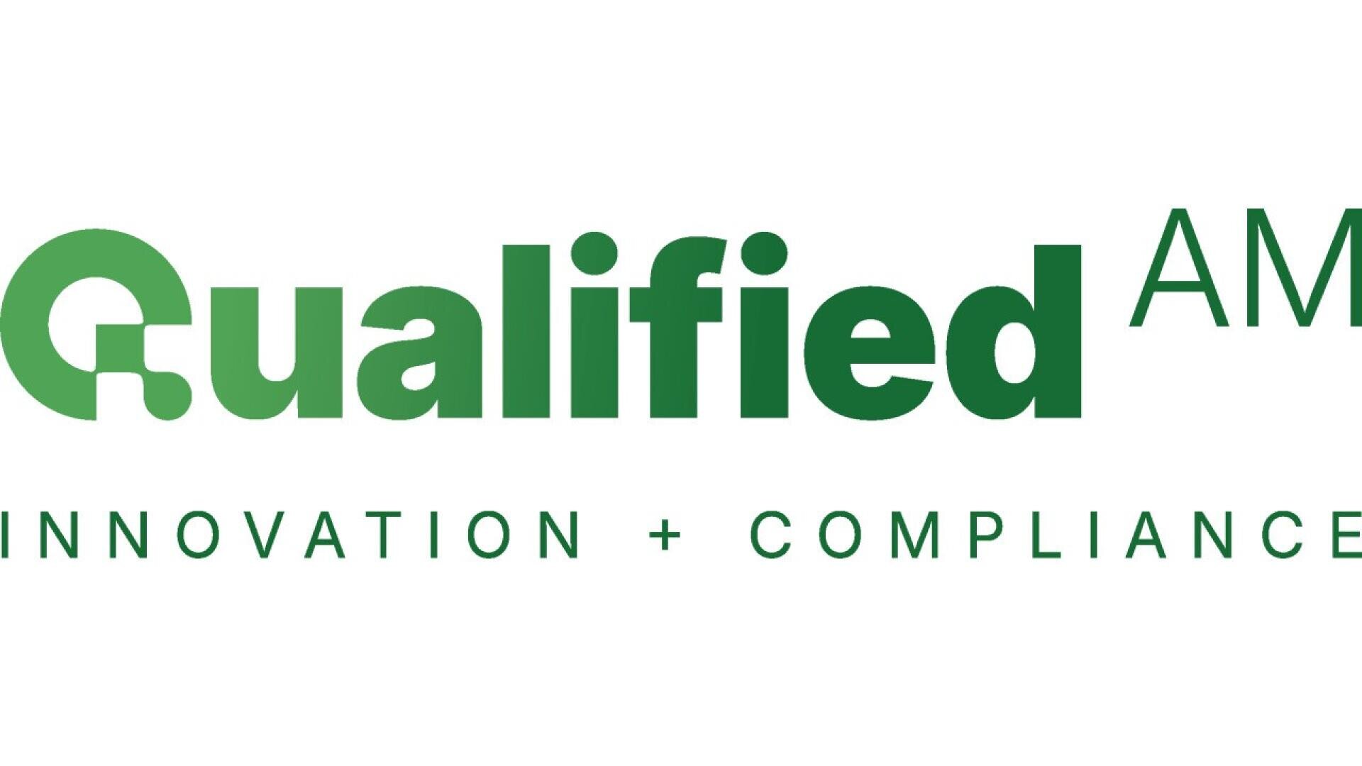The logo features the words Qualified AM in green bold letters, with INNOVATION + COMPLIANCE in smaller green text below on a white background.