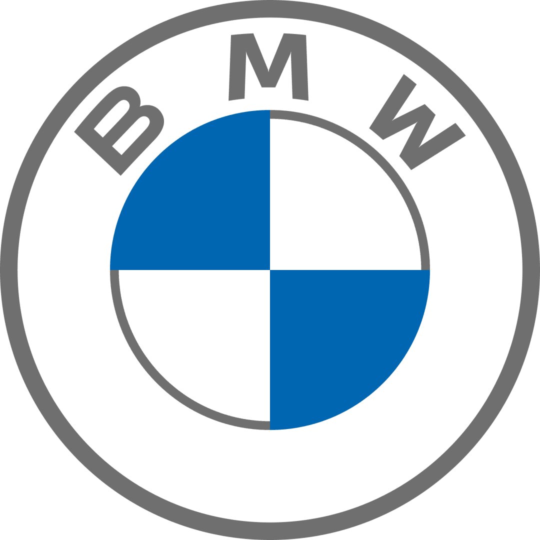 Das Bild zeigt das BMW-Logo, ein kreisförmiges Design mit den Buchstaben BMW oben und einem blau-weißen Quadrantenmuster in der Mitte, umrahmt von zwei grauen Ringen.