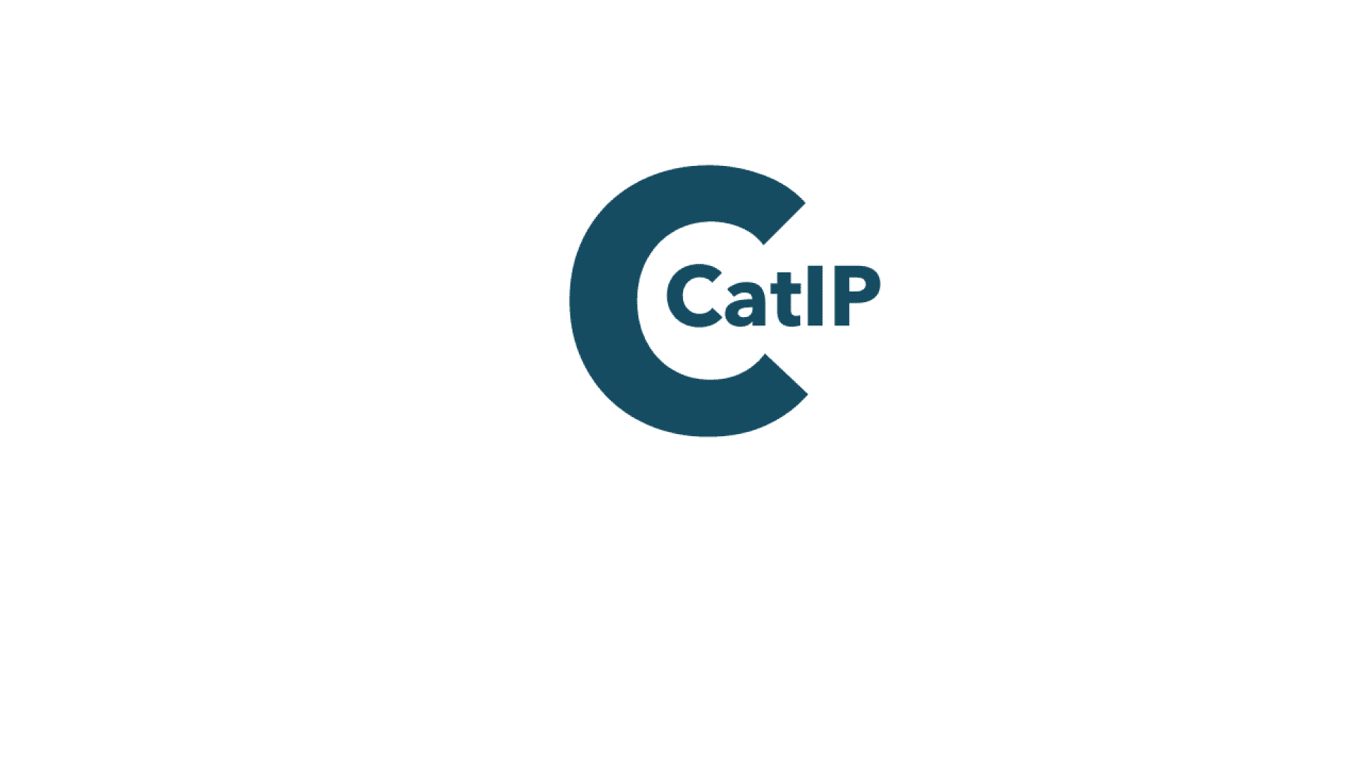 A large dark teal letter C encloses the word CatIP, with Cat in black and IP in bold dark teal font, centered on a white background.