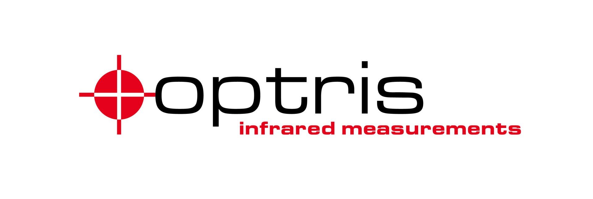 Optris-Logo mit einem roten Zielsymbol links neben dem Wort „Optris“ in schwarzen Kleinbuchstaben und dem roten Slogan „Infrarotmessungen“ darunter.