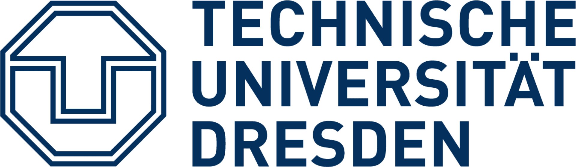 Logo der Technischen Universität Dresden mit einem stilisierten geometrischen Emblem auf der linken Seite und dem Universitätsnamen in fetten Großbuchstaben auf der rechten Seite.