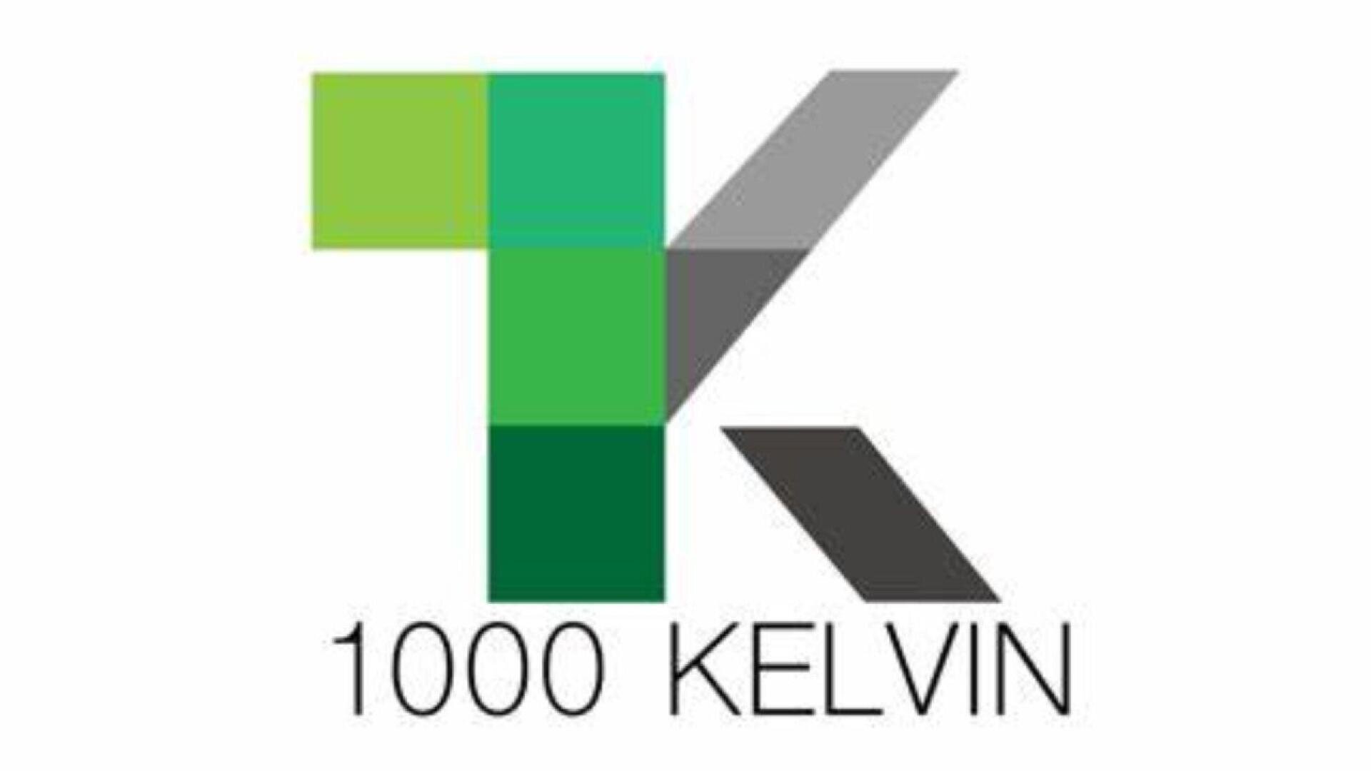 Logo with a stylized 1K in various shades of green and gray, followed by the text 1000 KELVIN in black on a white background.