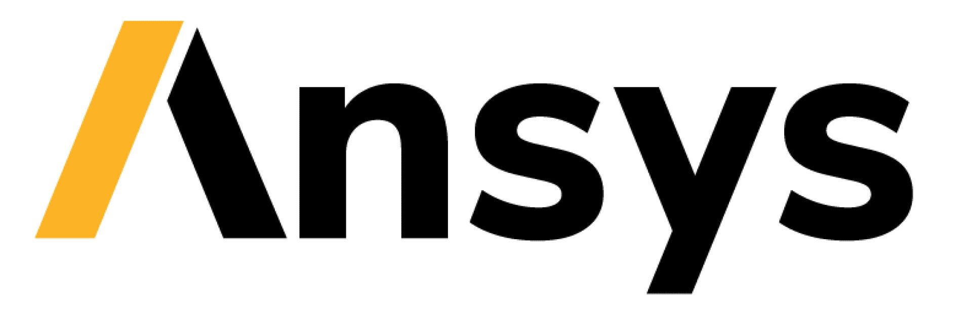 Das Ansys-Logo zeigt das Wort „Ansys“ in fetten schwarzen Buchstaben mit einer gelben diagonalen Linie, die einen Teil des großen „A“ auf weißem Hintergrund bildet.