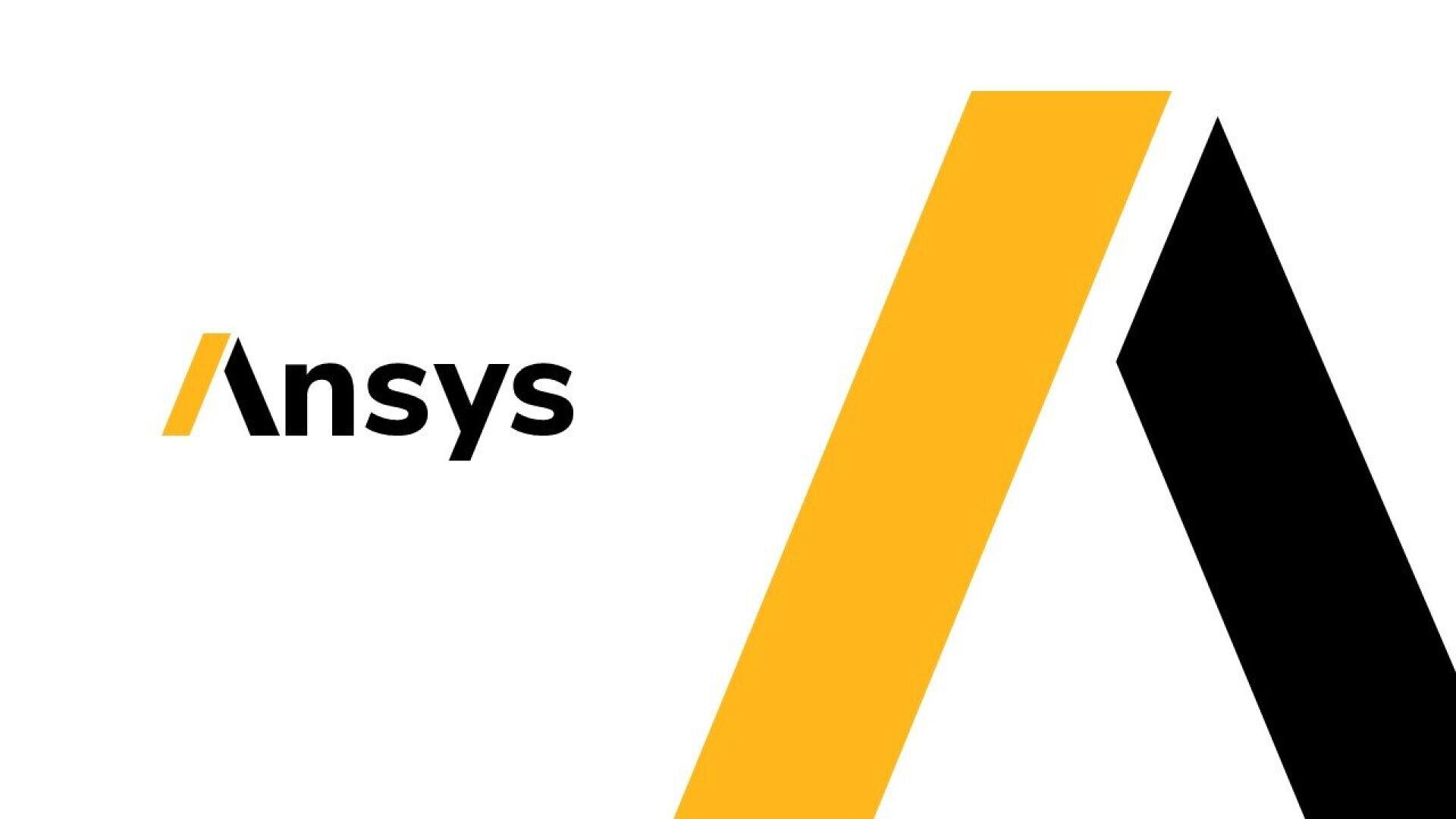 The Ansys logo featuring the name Ansys in black letters with a yellow diagonal line before the A and a large yellow and black angled graphic on a white background.