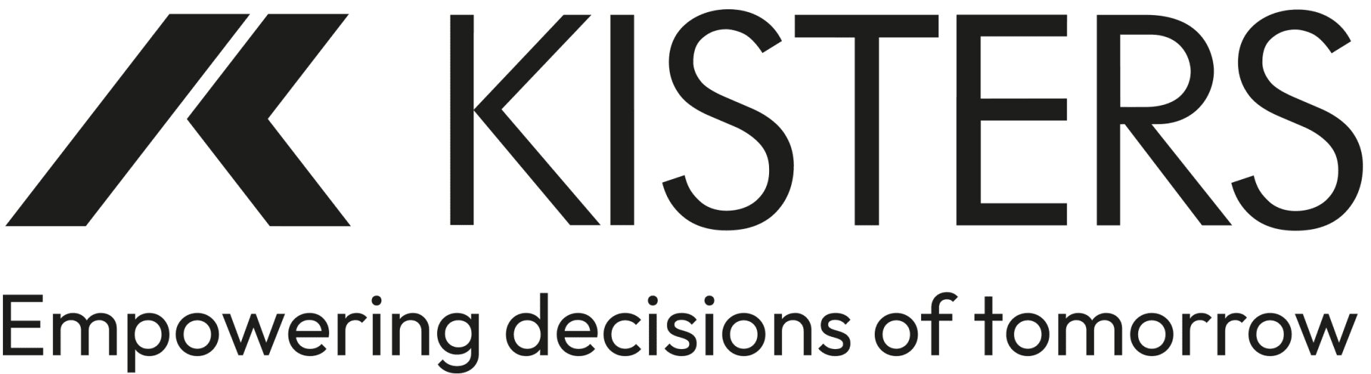 Das KISTERS-Logo zeigt ein stilisiertes K auf der linken Seite und die Worte „KISTERS Empowering decisions of tomorrow“ in fetter, moderner Schriftart auf weißem Hintergrund.
