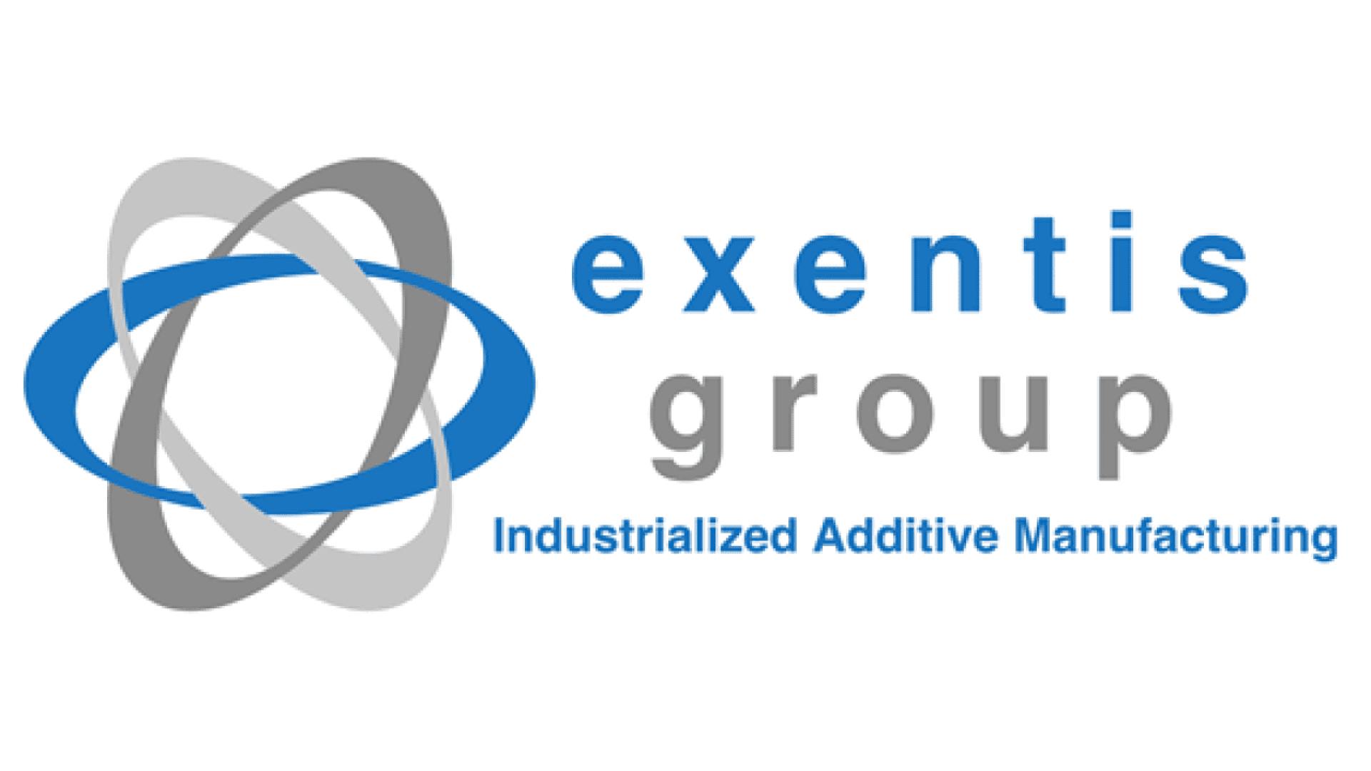 Exentis Group logo featuring overlapping blue and gray ovals, with the text exentis group and Industrialized Additive Manufacturing below.