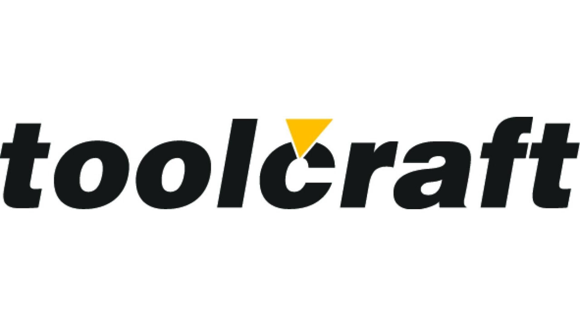 The word toolcraft in bold black letters with a yellow triangle above the letter c as part of the logo design. The background is white.