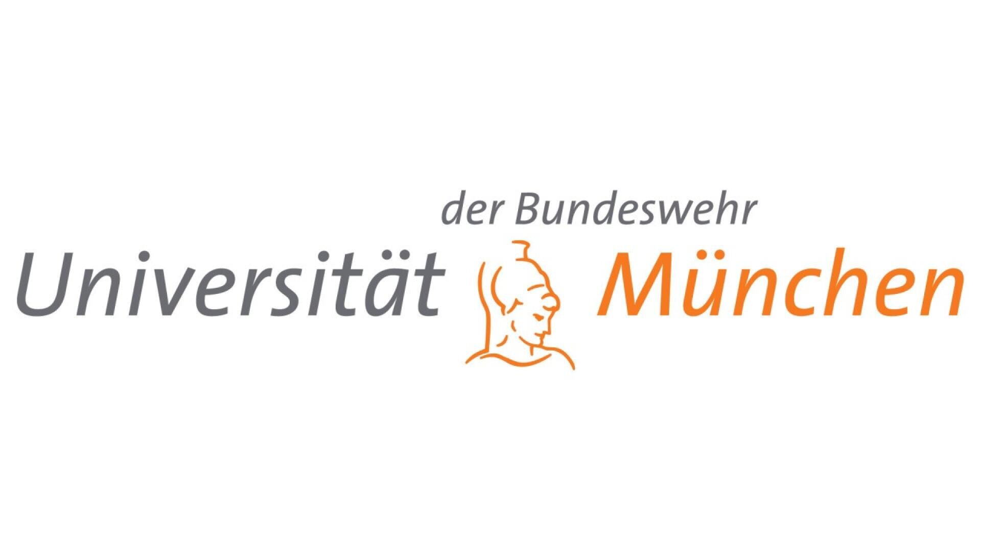 Logo of Universität der Bundeswehr München with stylized text and an orange line drawing of a helmeted figure in profile. The words Universität are in gray and München in orange.