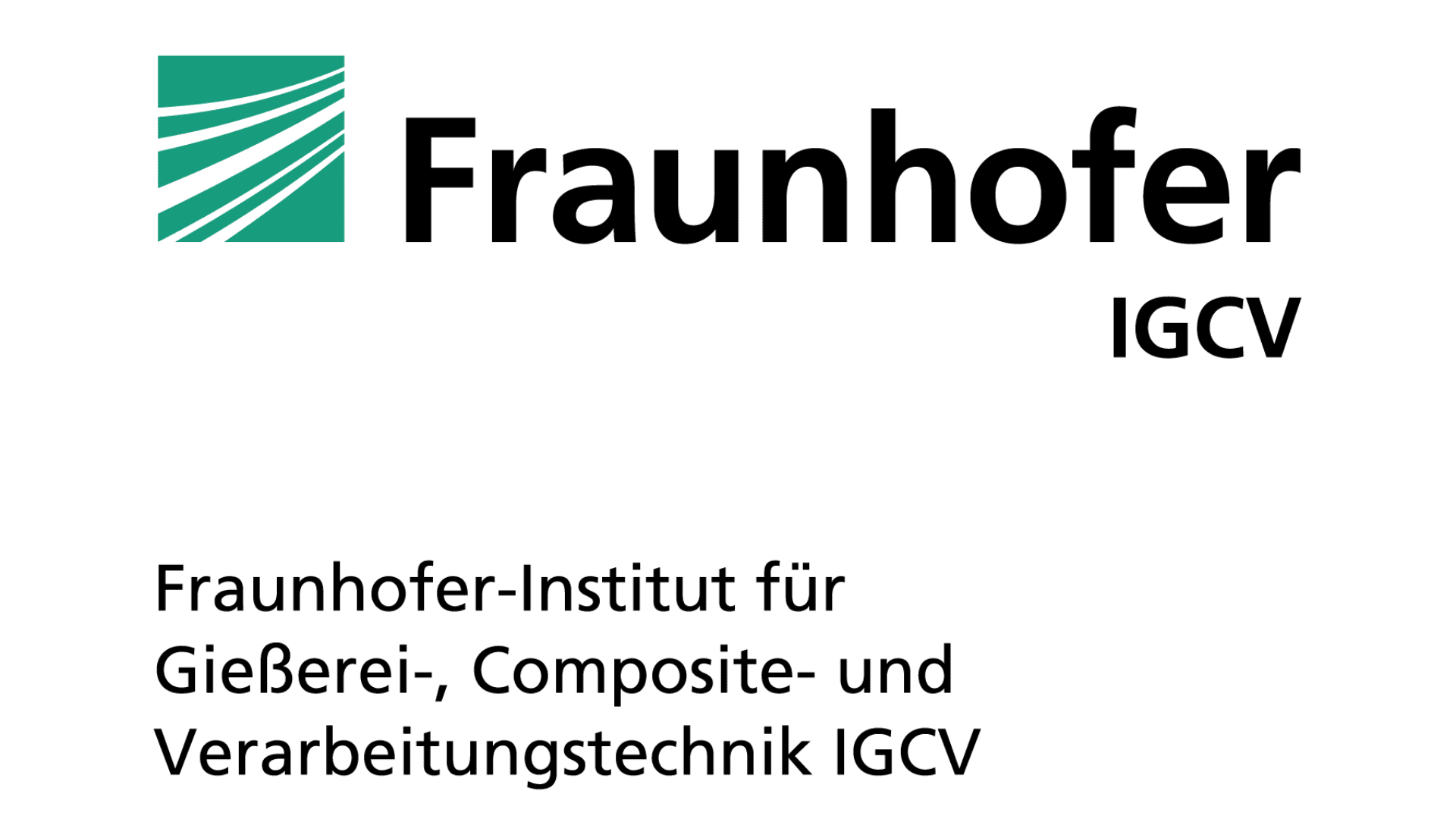 Logo des Fraunhofer IGCV mit grüner Grafik auf der linken Seite. Der Text lautet: Fraunhofer IGCV und "Fraunhofer-Institut für Gießerei-, Composite- und Verarbeitungstechnik IGCV" auf weißem Hintergrund.