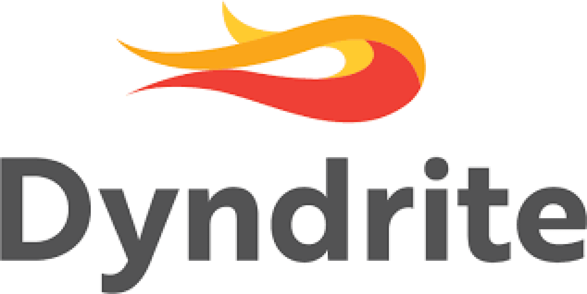 Dyndrite Logo mit stilisiertem orange-gelbem Flammensymbol über fettem, grauem Dyndrite Text.