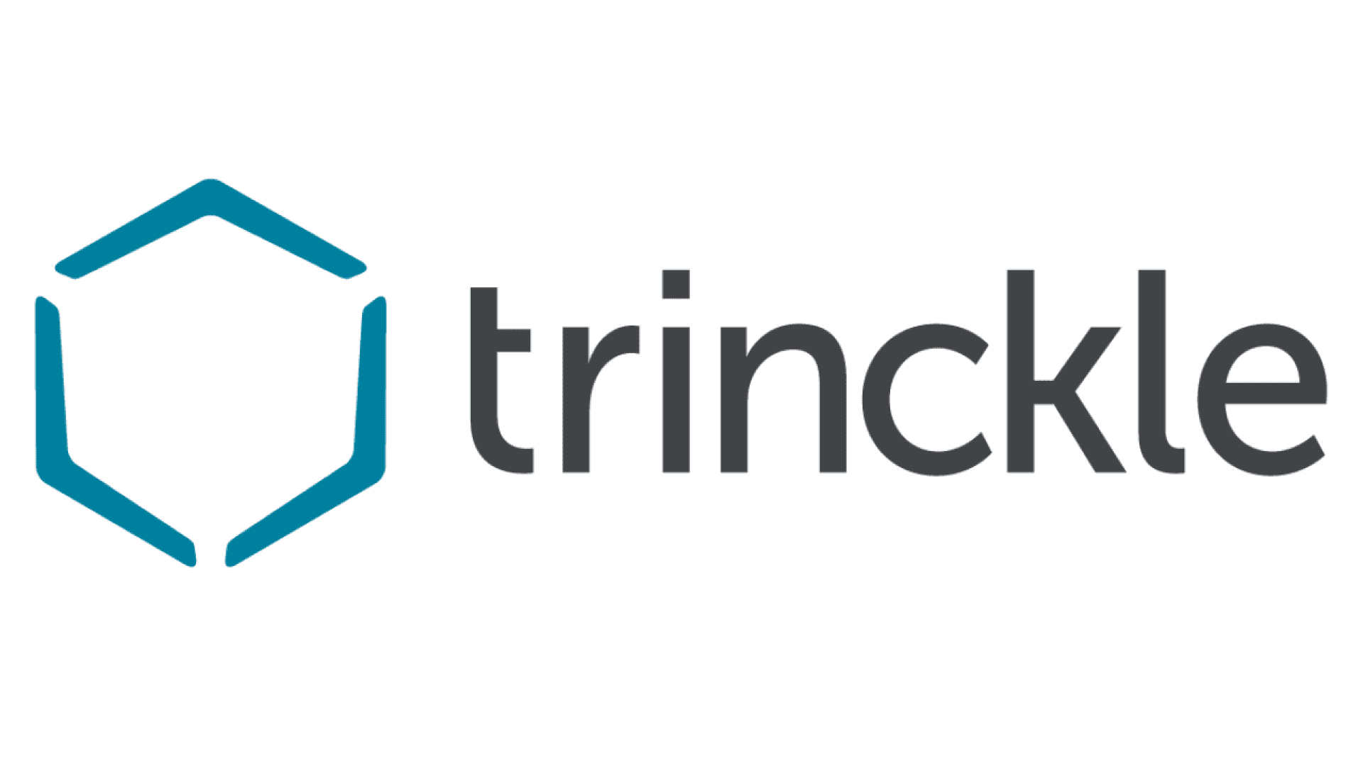 The image shows the Trinkcle logo, featuring a blue hexagonal outline on the left and the word trinckle in lowercase, gray letters on the right. The design is clean and modern.