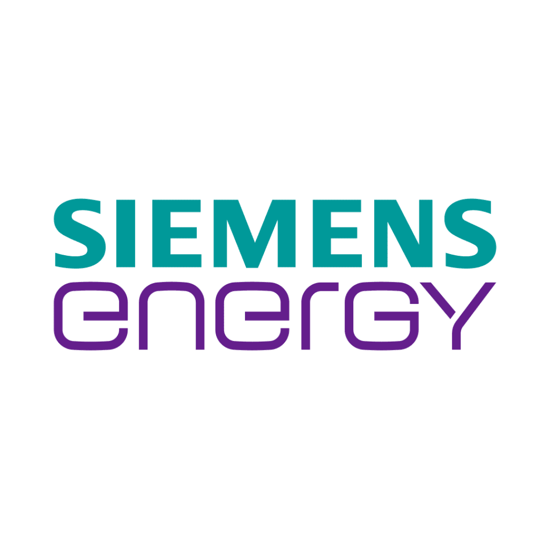 Das Logo von Siemens Energy zeigt das Wort SIEMENS in blaugrünen Großbuchstaben über dem Wort Energy in violetten Kleinbuchstaben auf weißem Hintergrund.