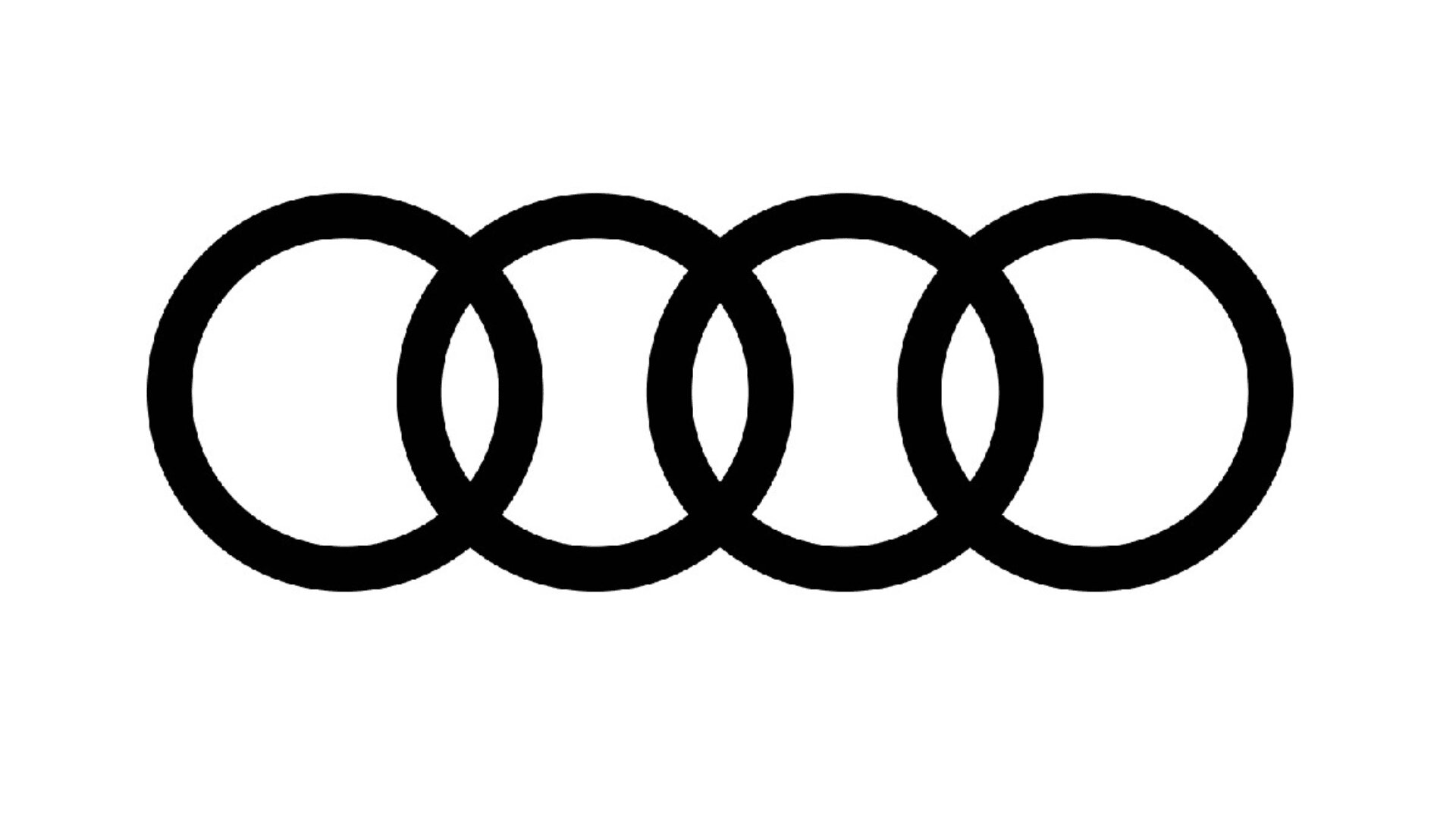 Vier schwarze, ineinander greifende Ringe, die horizontal auf einem weißen Hintergrund angeordnet sind.