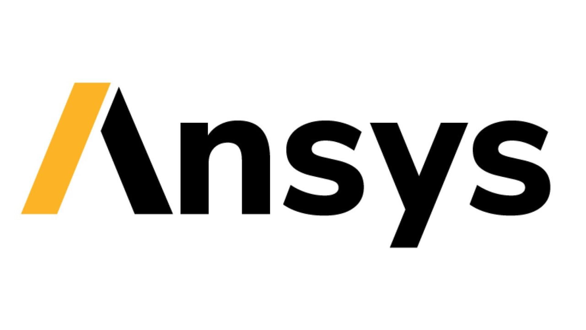 The Ansys logo features the word Ansys in bold black letters, with the left leg of the A represented by a thick yellow diagonal line. The background is white.