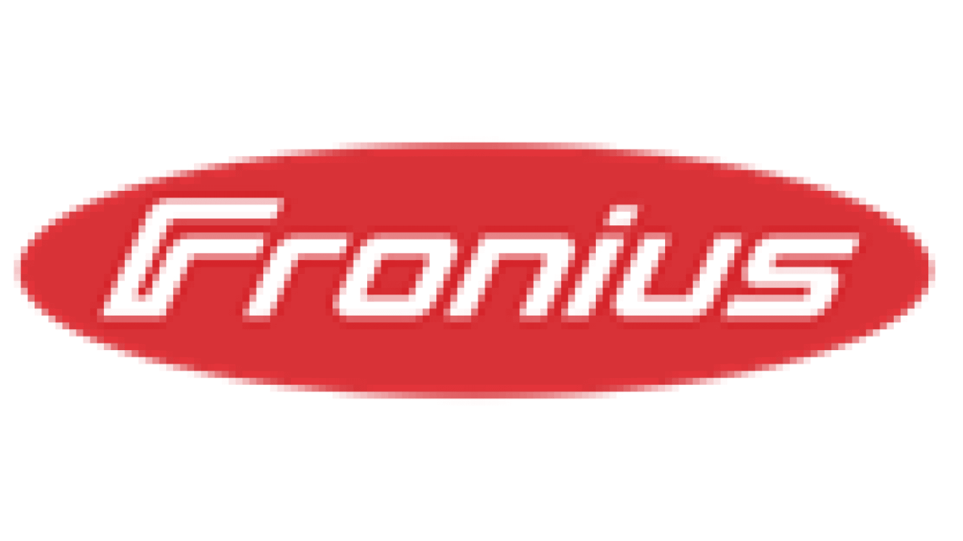 The image shows the Fronius logo with the word Fronius in white, stylized text on a red oval background.