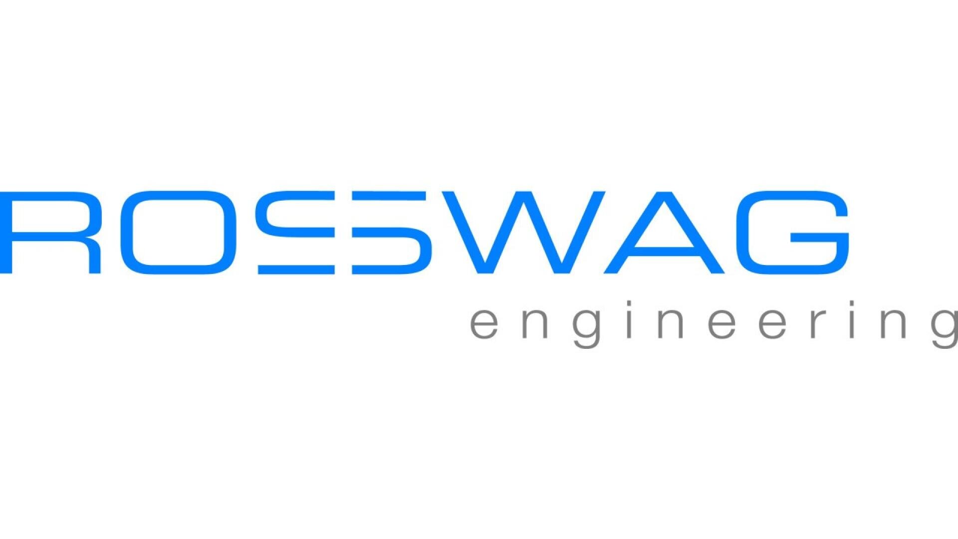 The logo for Rosswag Engineering features ROSSWAG in bold blue uppercase letters with a modern font and engineering in smaller, gray lowercase letters to the right. The background is white.